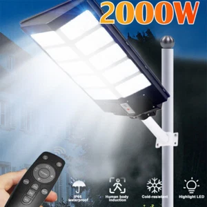 Outdoor PIR Solar Street Flood Light Dusk to Dawn Pole IP67 2000W.Garden - Picture 1 of 12