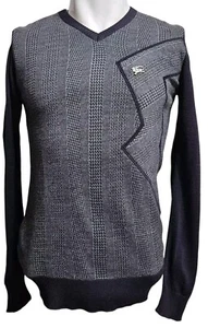 BURBERRY VTG 90s Sweater, Jumper Wool Mixture/ Metal Logo Front with Pattern S,M - Picture 1 of 13