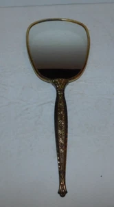 NEAT VINTAGE VANITY HANDHELD MIRROR WITH ROSE DESIGN - Picture 1 of 3