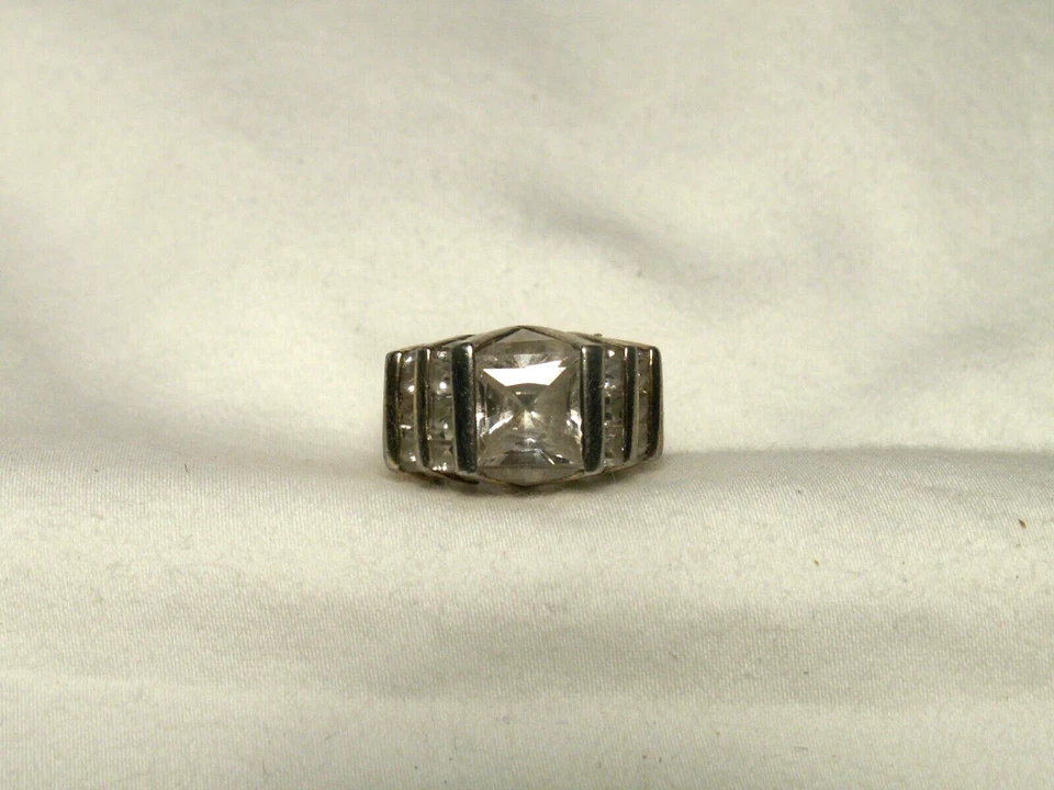 Oro Argento Sterling, Trasparente Topazio Cocktail Anello, Misura 6 - Immagine 1 di 4