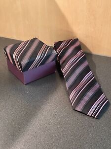 C&A Black Lilac Purple Stripe Tie 100% Silk