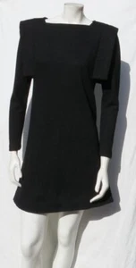 Vintage The Kollection US S schwarz reine Wolle Pullover Strick Power Schultern Minikleid - Bild 1 von 6