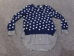 Crown & Ivy Sweater small blue dots pullover knit dots womens cotton stretch - Picture 1 of 11