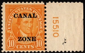 Canal Zone - 1924 - 10 Cents Orange James Monroe Type A Overprint # 75 w Plate # - Picture 1 of 1