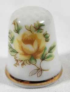 Vintage Yellow Rose/Floral Gold Trim Porcelain Thimble - Picture 1 of 3