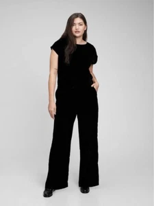 GAP hoch geschnittene drapierte Samthose weites Bein elastischer Rücken schwarz Größe 8 RT $ 90 neu mit Etikett - Bild 1 von 4