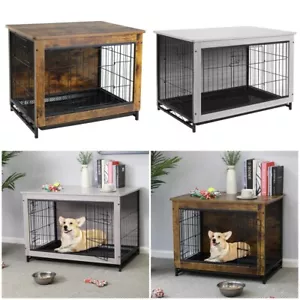 Wooden Dog Crate Pet Indoor Outdoor Dog Kennel Side End Table W/ Removable Tray - Picture 1 of 53