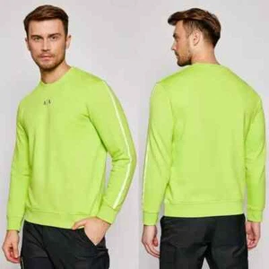 NWT $120 ARMANI EXCHANGE Logo Stripes Neon Green Sweatshirt Men's Size XXL 2XL - Picture 1 of 6