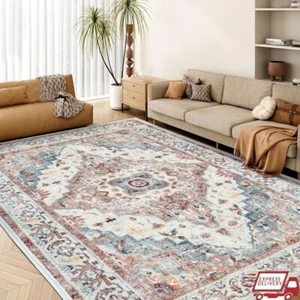 Soft Machine Washable Area Rug Non-Slip Low Pile Carpet Living Room Office New - Picture 1 of 10