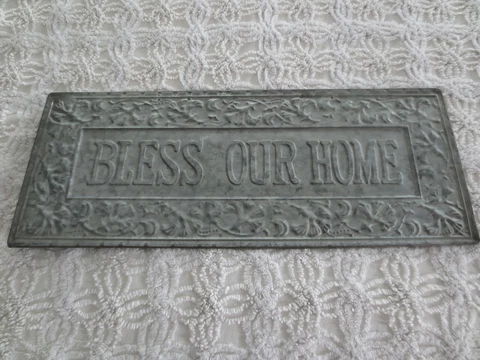 NEW Unused TIN METAL BLESS OUR HOME Wall Hanging DECOR -  25"l x 9 3/4"w Cover