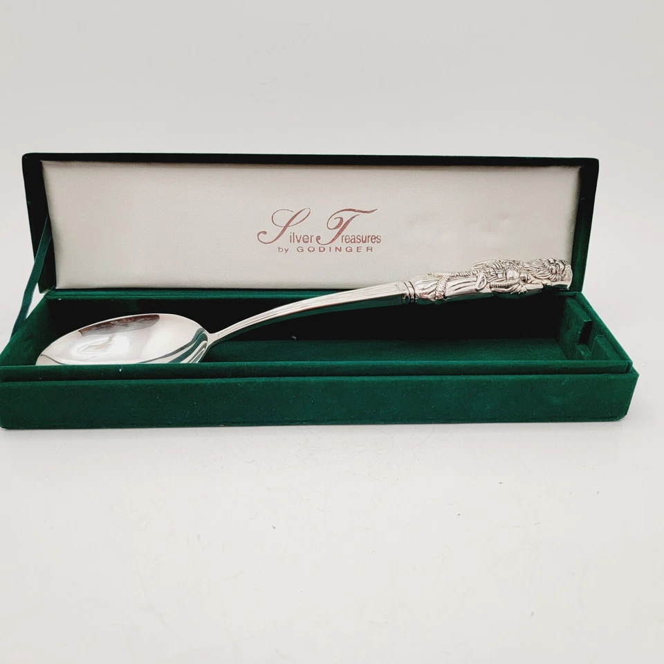 Silver Treasures Serving Spoon Holidays Santa Claus Godinger Original Velvet Box - Image 1 of 4