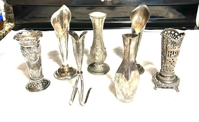 Большой лот винтажных серебряных и металлических ваз/подсвечников различных компаний. - Изображение 1 из 4