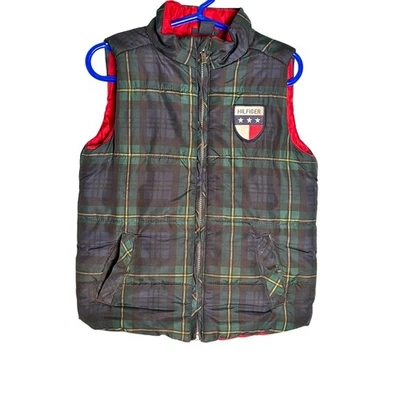Chaleco acolchado a cuadros Tommy Hilfiger para niños forrado rojo talla 3T Foto 1 de 4