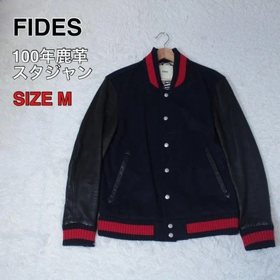 FIDES 100Yr Deerskin Stadium Jumper Navy M Used Leather Sweater - Image 1 of 4
