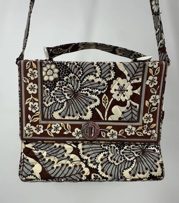 Vera Bradley Retired Slate Blooms Brown  Quilted Handbag Purse Crossbody Strap - Image 1 of 4