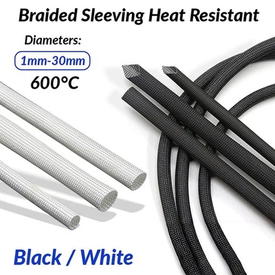 Silicone Resin Glass Sleeve Braided Sleeving Heat Resistant Insulated Cable 600° - Image 1 of 4