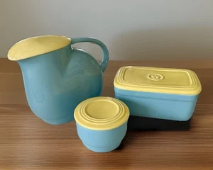 Frigorífico Westinghouse MCM de 3 piezas jarra azul/amarillo, caja de platos, cuenco para platos - Imagen 1 de 8