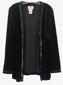 Quacker Factory Velvet Sequin Trim Jacket Sz L Black Open Sz A5160 Women XR6 - Picture 1 of 4