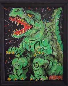 Original Godzilla Monster Painting K.BOOM! Folk Art OOAK Horror Not A Print - Imagen 1 de 5