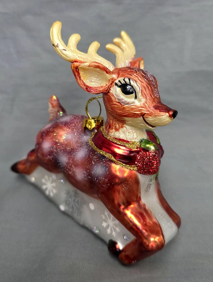 Robert Stanley Vidrio Soplado Adorno de Navidad Reno Saltando Brillo SIN ETIQUETA Foto 1 de 4