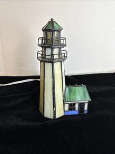 Cool Vintage Stained Glass Light Up Lighthouse With House Lamp/Night Light 8.5X4 - Picture 1 of 13