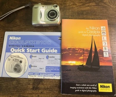 Nikon COOLPIX 3100 3.2MP Digital Camera Silver Tested Works Manual Guide Nikkor - Image 1 of 4