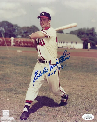 BRAVES Eddie Mathews signed 8x10 photo w/ HOF 78 JSA COA AUTO Autographed - Image 1 of 2
