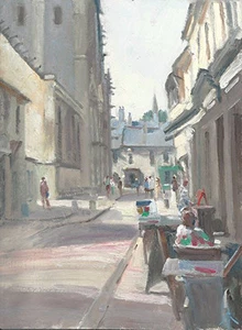 NEW ORIGINAL MICHAEL RICHARDSON "Coffee in Bayeux" Normandy france OIL PAINTING - Picture 1 of 1