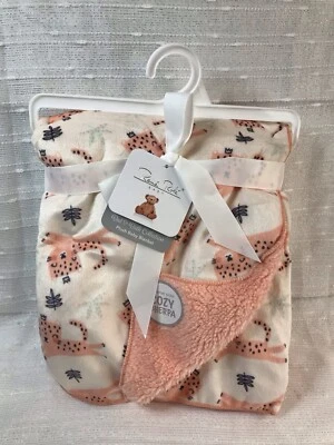 Cobertor de bebê Rene Rofe gato tigre coral sherpa meninas segurança folhas amorosas NOVO - Imagem 1 de 4