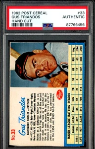 1962 Post Cereal #33 Gus Triandos Baltimore Orioles PSA Authentic - Picture 1 of 2