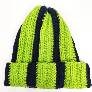 Gorro tejido hecho a mano - Azul marino/verde - Gorra de invierno - Seahawks - Imagen 1 de 4