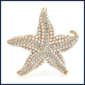 Pearl Starfish Brooches For Women Shining Rhinestone Beautiful Sea Star Pin Gift - Picture 1 of 24