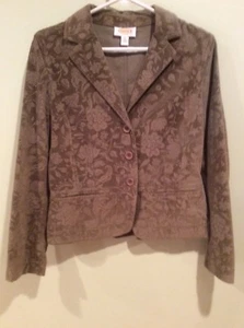 Women’s Tabots Blazer Coat Suit Jacket Size 8 Embossed Floral Cotton Brown - Picture 1 of 6