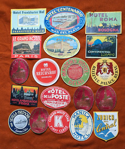 Lot de 39 autocollants vintage étiquettes bagages d'hôtel Europe Caraïbes Cuba années 1940 ?