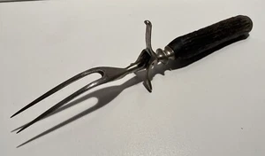 Vintage Antler Handle Meat Carving 2-Prong Serving Fork w/Folding Stand 9.5” - Picture 1 of 17