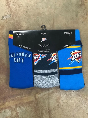 Oklahoma City Thunder NBA Large Mens Socks Fits 6-12 PKWY Baseline 3 Pack OKC Cover