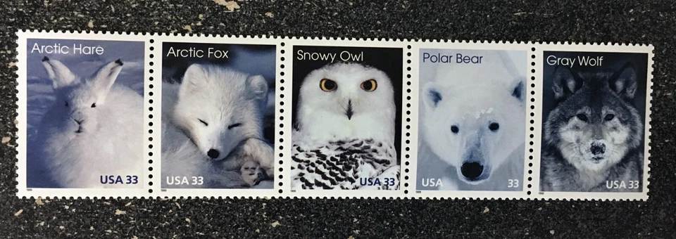 1999USA #3288-3292a 33c Arctic Animals - Strip of 5 (as pictured) - Image 1 of 1