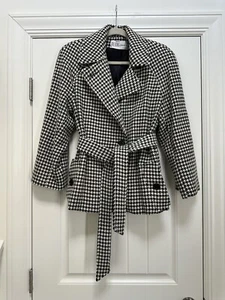 90’s BILL BLASS Signature Belted Wool Houndstooth Coat - Picture 1 of 8