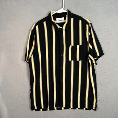 Urban Outfitters Black & Yellow Striped Button-Up Shirt Large Viscose Mens - Image 1 of 4