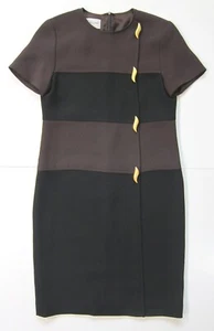Vintage Evan-Picone Brown Black Gold Button Sheath Straight Tunic Dress Women 4 - Picture 1 of 9
