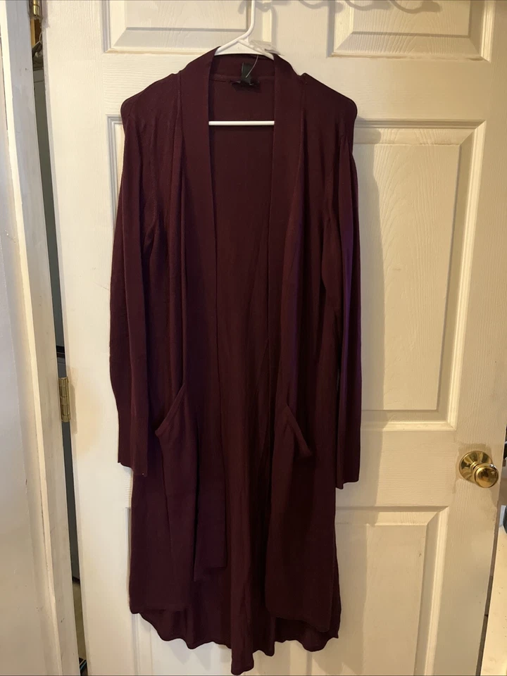 H By Halston Womens Long Sweater Duster Cardigan Large Petite Color Plum - Image 1 of 4