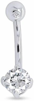 Piercing corporal de circonita cúbica corte redondo ombligo anillo plata de ley maciza Foto 1 de 4