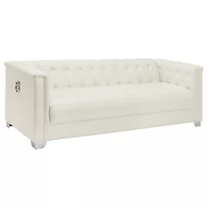 Chaviano Tufted Chesterfield Sofa Pearlescent Cream Faux Leather Coaster 505391 - Picture 1 of 11