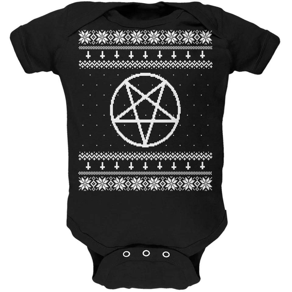 White Satanic Pentagram Ugly Christmas Sweater Black Soft Baby One Piece - Image 1 of 1