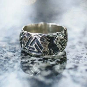 BAGUE ACIER INOXYDABLE VIKING AMULETTE NORDIQUE LOUP BIKER - Imagen 1 de 4