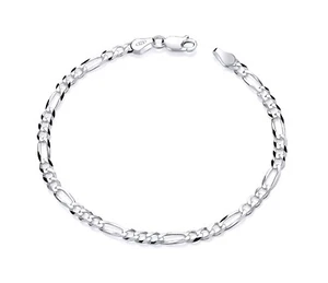 Solid 925 Sterling Silver Figaro Curb Bracelet Ladies or Girls 7.5 inch - 3.5mm - Picture 1 of 7