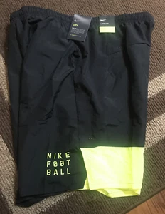 XL New Nike Men's Dri-Fit Training Mesh Football Shorts Black/Green AO5440 010 - Picture 1 of 6
