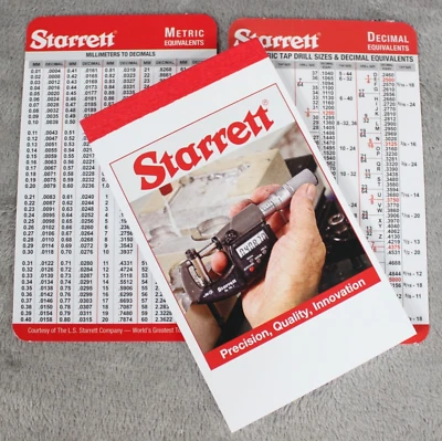 STARRETT Tap Drill Size Chart Decimal Equivalent Metric Equivalent Pocket Cards - Image 1 of 4