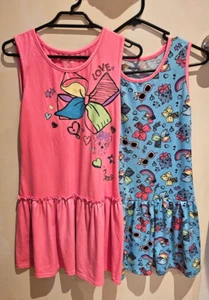 2 x Nickelodeon Jojo Siwa Girls Summer Dresses Pink Blue Puppy Bows Size L 10/12 - Picture 1 of 8