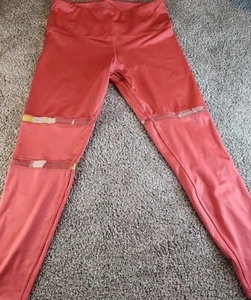 Reebok Women's Workout Leggings burnt orange with Camo Stripe/mesh size L NwT - Picture 1 of 4
